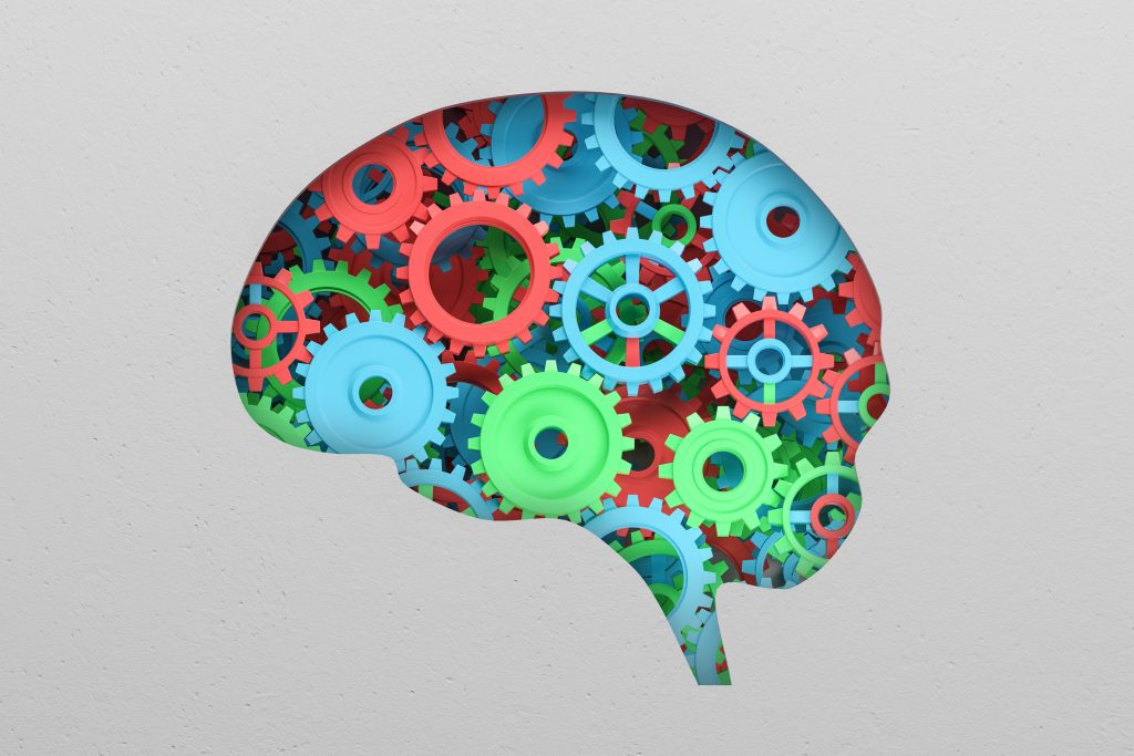 brain shaped opening concrete wall with colorful gears inside it concept creative thinking finding solution 3d rendering