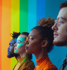 portrait-people-with-colorful-rainbow-from-their-thoughts-brain-blue-background